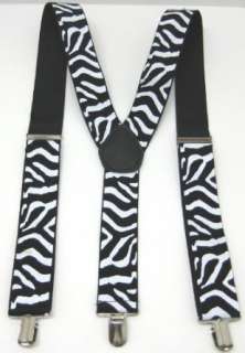  Black / White Zebra Striped Suspenders Braces Clothing