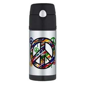   Travel Water Bottle Peace Symbol Sign Dripping Paint 