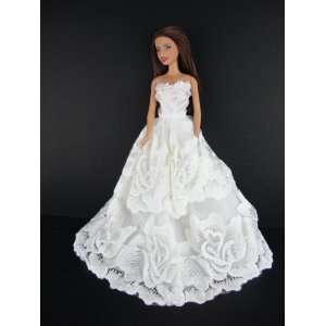  Super Cute All White Ball Gown with Large Flower Patterned 