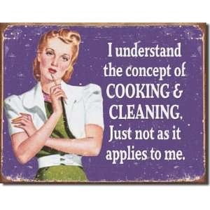 Humor Tin Metal Sign  The Concept of Cooking and Cleaning  