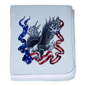 Baby Blanket Sky Blue Eagle With Flaming Wings Carrying Piece Of US 