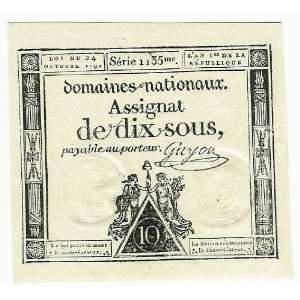  France 1792 10 Sous Assignat, Pick A64a 