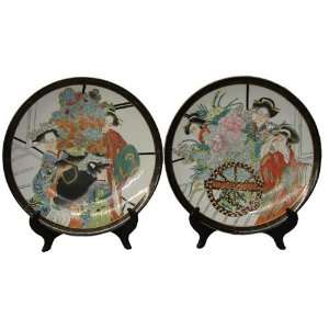  Traditional Geisha plates set of two   porcelain, hand 