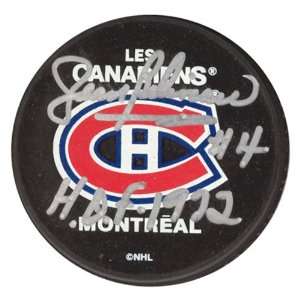  Jean Beliveau Autographed Montreal Canadiens Puck with HOF 