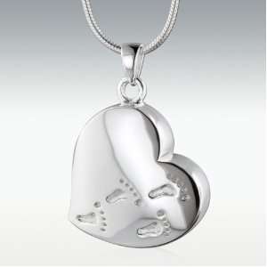  Footprints Heart Sterling Silver Cremation Jewelry 