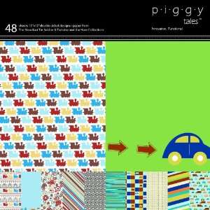   435 48 Sheet 12 by 12 Inch Double Sided Paper Stack, Cars and Trains