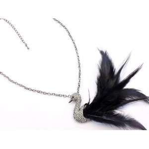  Black Swan Black Feather Crystal Studs Necklace 
