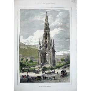  1871 Scott Monument Edinburgh Scotland Hand Coloured