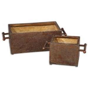  Uttermost 19380 Dulais Planters in Hammered Copper Set of 
