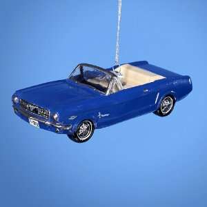 Pack of 6 Blue 1966 Ford Mustang Convertible Glass Christmas Ornaments 