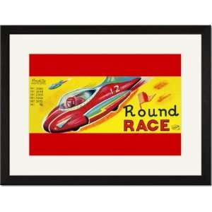   Black Framed/Matted Print 17x23, Round Race Rocket Car
