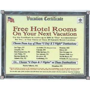  Free Hotel Room Travel & Vacation Certificate Everything 