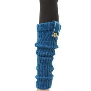 Turquoise Blue Rib Knit Leg Warmers with Embellished Wooden Button and 