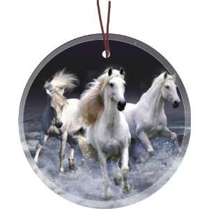  Rikki Knight White Fantasy Horses Design Glass Round 