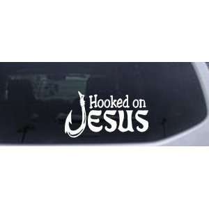 White 14in X 7.6in    Hooked On Jesus Christian Car Window Wall Laptop 