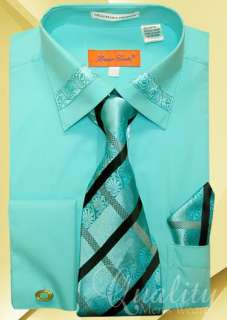 AQUA DIAGONAL TRIM DRESS SHIRT TIE SET 17.5 36/37 $60  