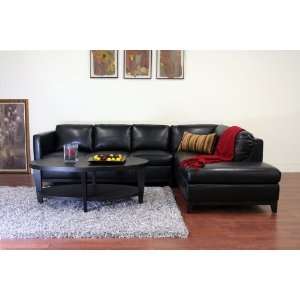  Black Leather Modern Sectional Sofa