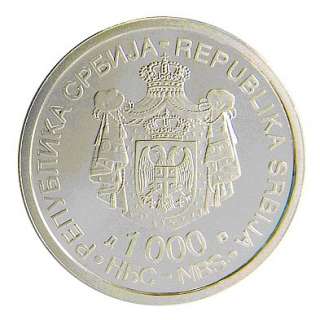 SERBIA Silver Coin Proof 1000 Dinara 2007 D. Obradovic  