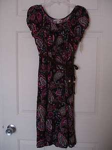 SPEECHLESS Brown Fuchsia Belted Ruffled Peasant DRESS 16 **NWT 