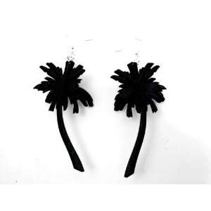  Black Satin 3D Palm Tree Wooden Earrings GTJ Jewelry