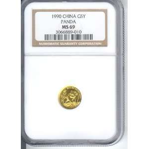  1990 CHINA GOLD PANDA COIN 1/20 OUNCE .999 FINE GOLD, NGC 