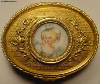 Antique Gilt Bronze Jewelry Box Signed Mini Portrait  