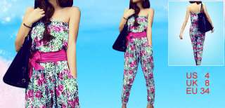 Women Slanted Pocket Pants Colored Floral Jumpsuit  