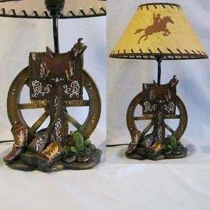  Happy Trails Saddle on Wagon Wheel Figurine Lamp