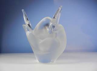 LALIQUE frosted art glass Crystal dove vase flower frog  