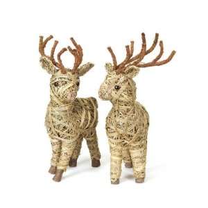  Set of 2 Modern Lodge Rustic Rattan Reindeer Christmas 