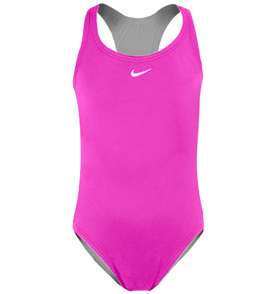 Nike Swim Girls Power Back Tank Bathing Suit Vivid Pink  