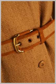 Vintage 70s Camel Brown Wool Tweed Belted Jacket & Skirt Suit ANDRE 