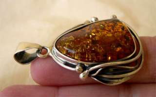 BALTIC HONEY or CHERRY AMBER & STERLING SILVER LILY HANDMADE PENDANT 