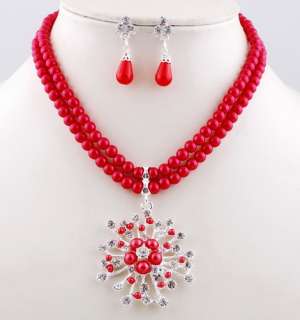 1set alloy glass beads rhinestone necklace earring set for wedding 