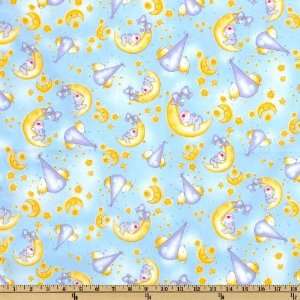  44 Wide Baby Moon Sleeping Baby Yellow/Blue Fabric By 
