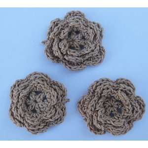  30pc Brown Crocheted Flowers Appliques CR78 Arts, Crafts 