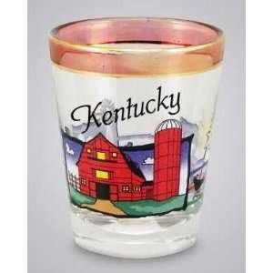 Kentucky Farm Scene Pearl Trim Shot Glass Kitchen 