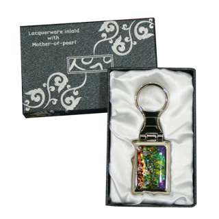 Mother of Pearl Bird Flower Charm Black Keychain Key Ring Gift Keyring 