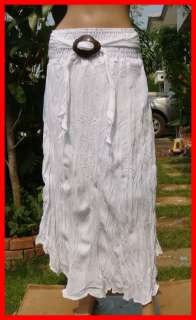 Thai Coconut Summer beach Hawaiian Broomstick Boho long Skirt white XS 