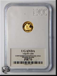 Uganda 1000SH 1999 Chimpanzee Certified PR70 Gold #1131  