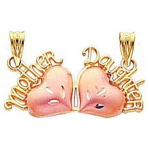  14K Two Tone Gold Mother Daughter Break Apart Hearts 