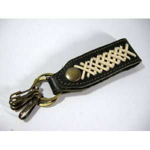 Brown and Cream Belt Loop Genuine Leather Key Chain Handmade Product