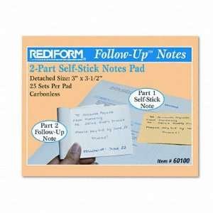  2 Part Self Stick Ruled Follow Up Notes, 3x3 1/2, Yellow 