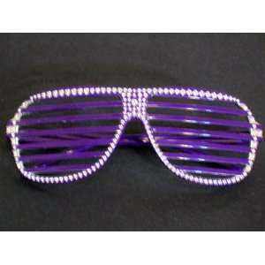  Rhinestone Studded Shutter Shade Style Glasses (Purple 