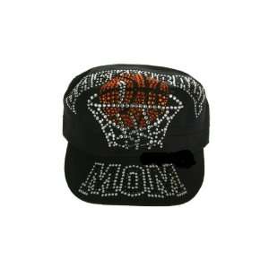  Black Cadet Style Rhinestone Studded Basketball Mom Hat 