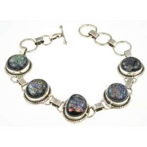   925 Sterling Silver DICHROIC GLASS Bracelet, 6.63 8, 32.1g Jewelry