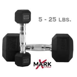  XMark Rubber Hex Gym Dumbbell Set 5 lb.   25 lb.   Light 