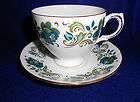 QUEEN ANNE BONE CHINA TEAL FLORAL CUP AND SAUCER SET MA