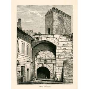  1876 Wood Engraving Porta San Lorenzo Tiburtina Gate Aurelian 