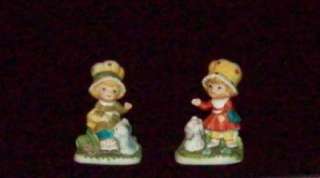 Homco # 1430 Puffy Hat Girls with Cat & Dog Figurines  